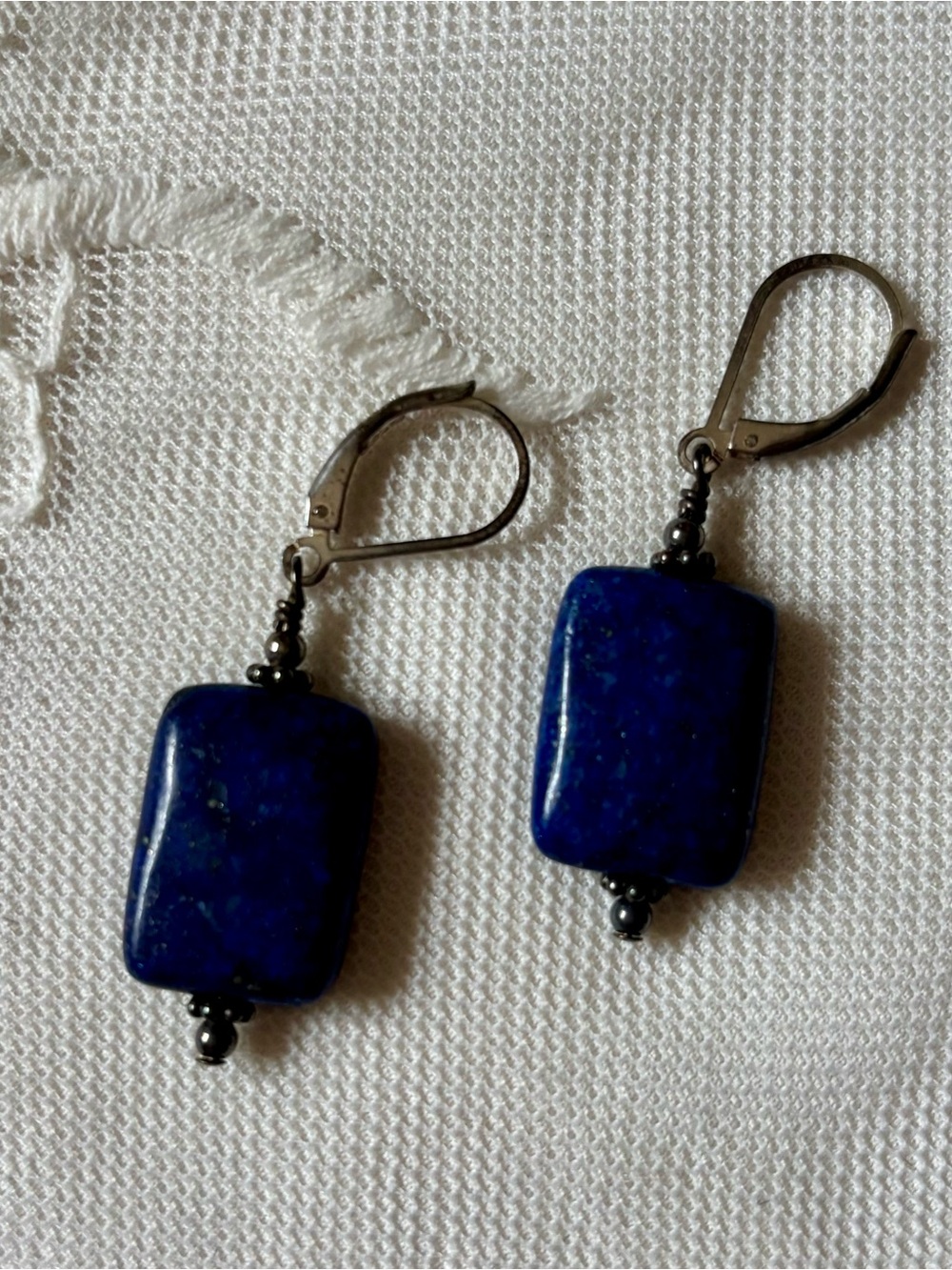 Lapis Blue Rectangular Stone Drop Earrings - 925 Silver Women's Jewelry